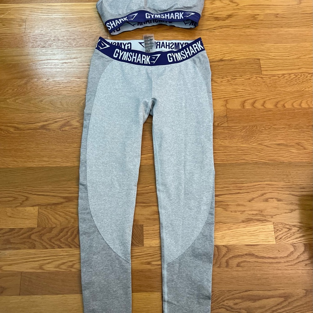 Gymshark Gray Seamless Leggings High-Rise Stretch with Sports Bra set